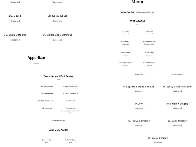 Top Chef Korean BBQ Menu