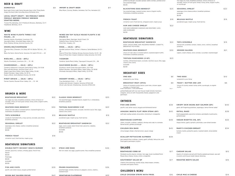 The Berkeley Boathouse Menu