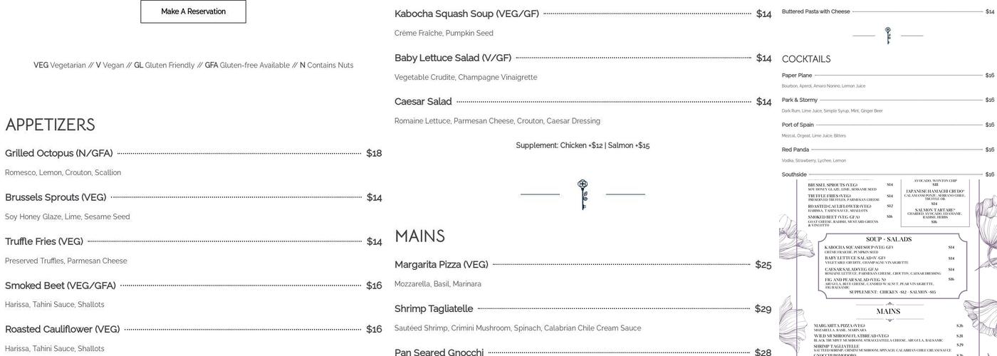 Oak + Violet Menu