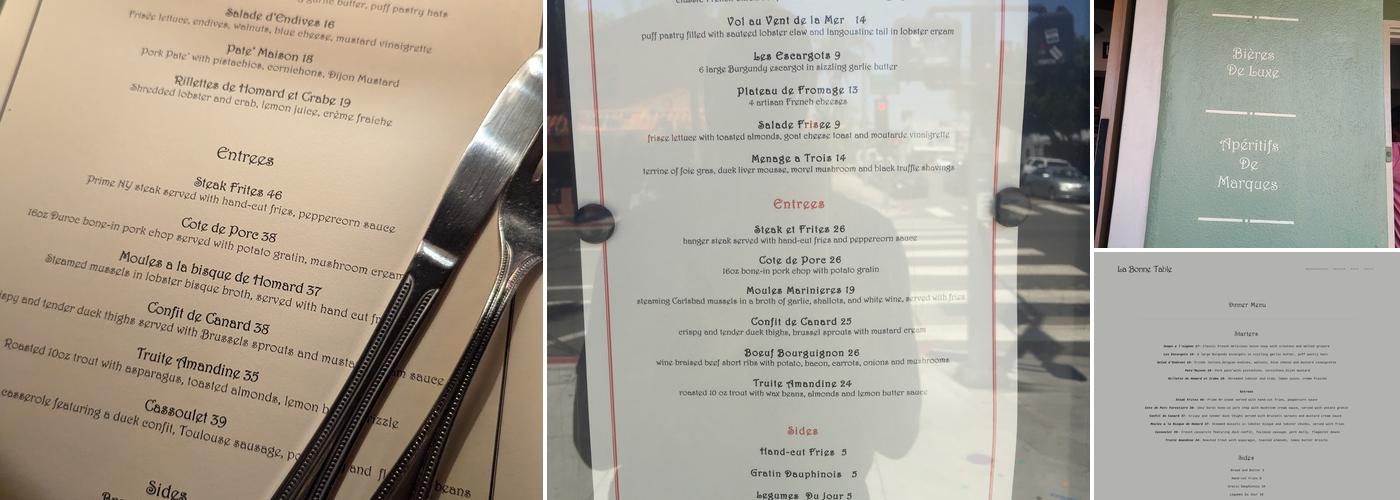 La Bonne Table Menu