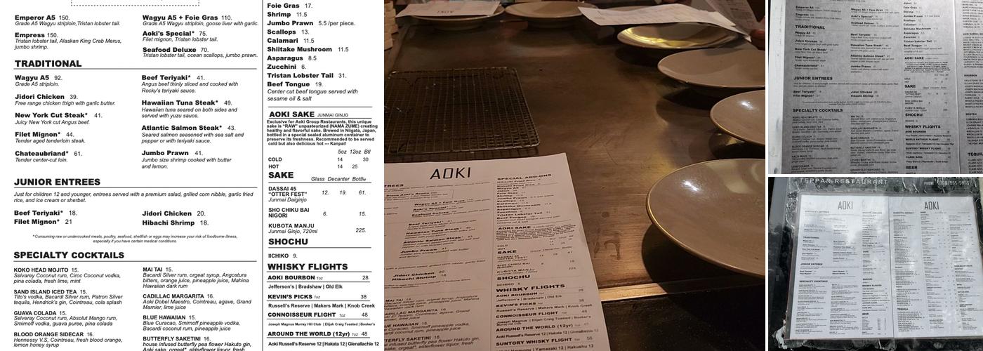 Aoki Teppanyaki Waikiki Menu