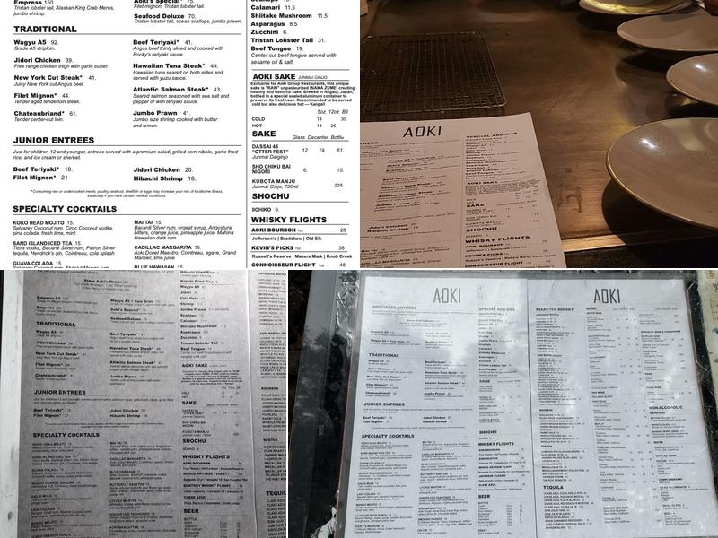 Aoki Teppanyaki Waikiki Menu