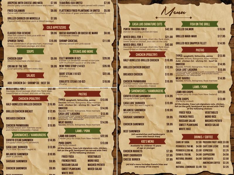 Casa Luis Menu