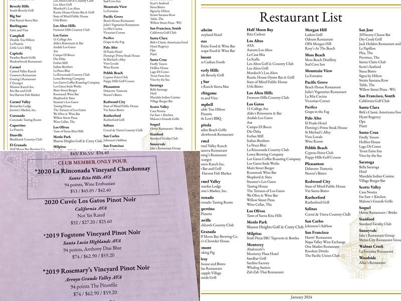 Testarossa Winery Menu