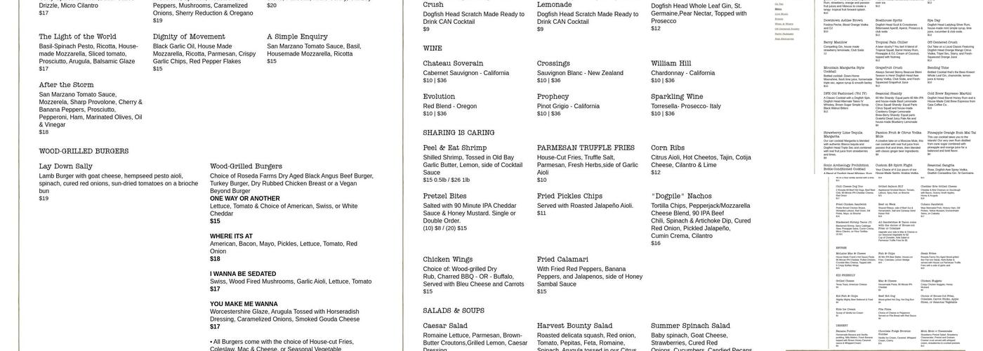 Dogfish Head Brewings & Eats Menu