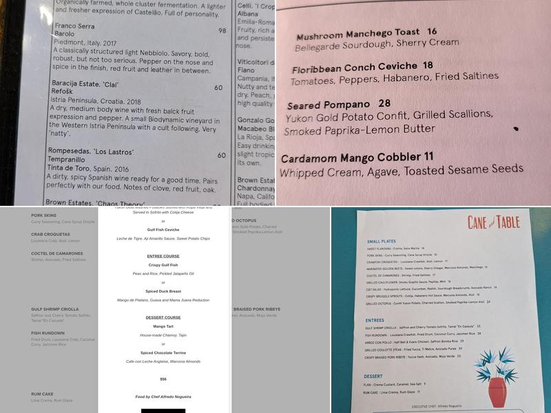 Cane and Table Menu