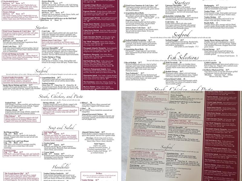 Half Shell Oyster House Menu