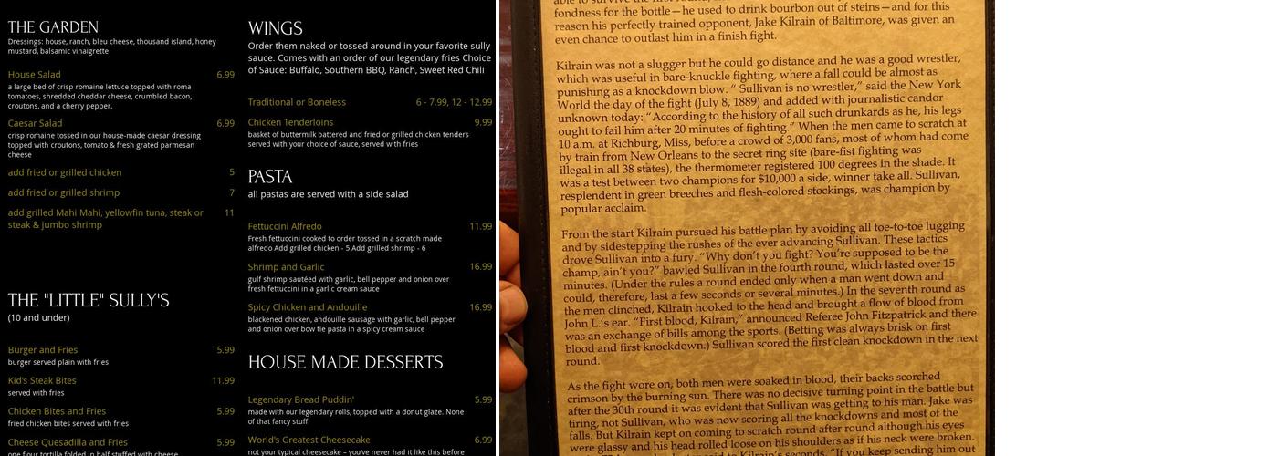 Sully's Menu