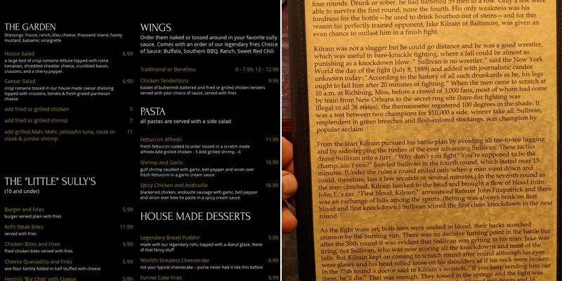 Sully's Menu