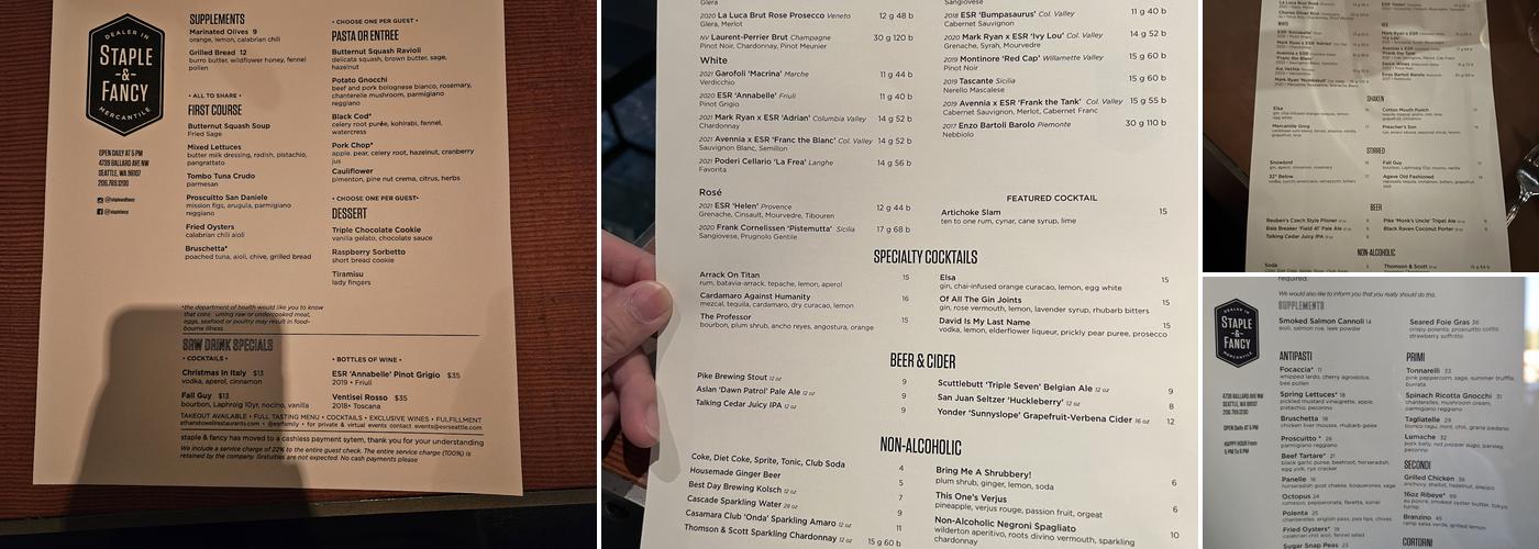 Staple & Fancy Menu