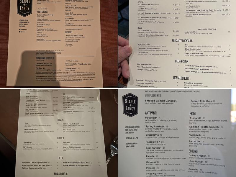 Staple & Fancy Menu