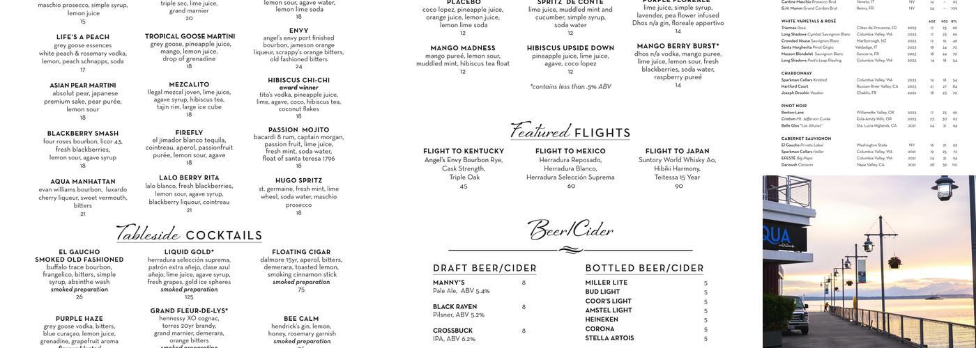 AQUA by El Gaucho Menu