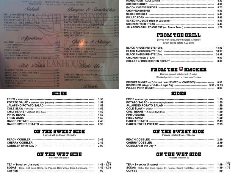 Texas Cattle Exchange Menu