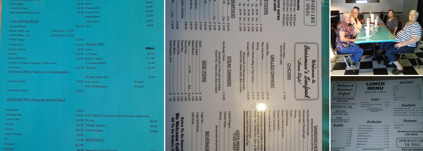 Bossmans Seafood Menu