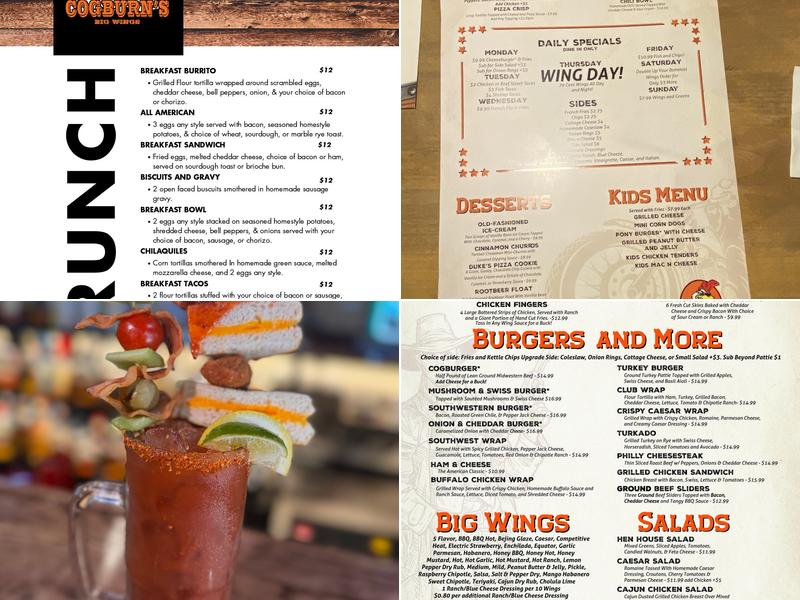 Cogburn's Big Wings Menu