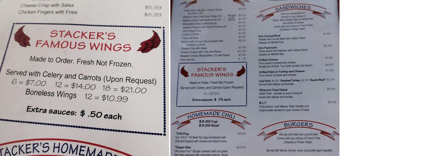 Stackers Restaurant Menu