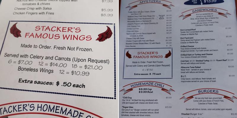 Stackers Restaurant Menu