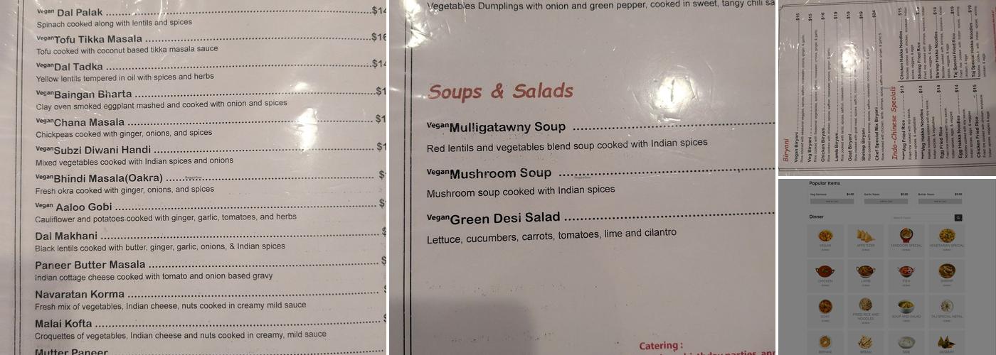 Taj Indian Restaurant And Bar Menu