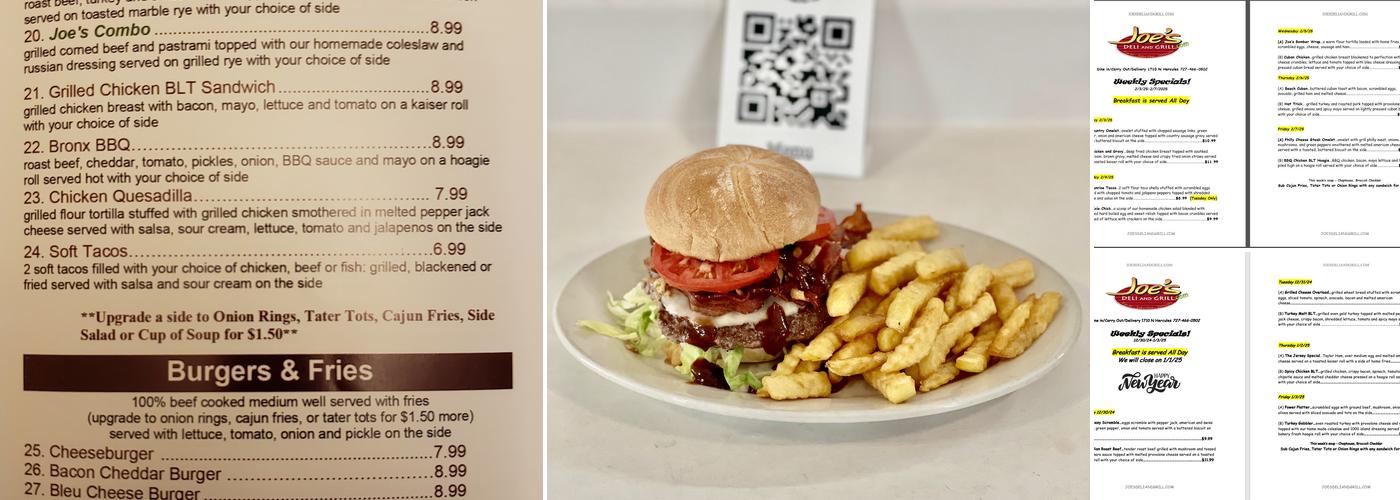 Joe's Deli and Grill Menu