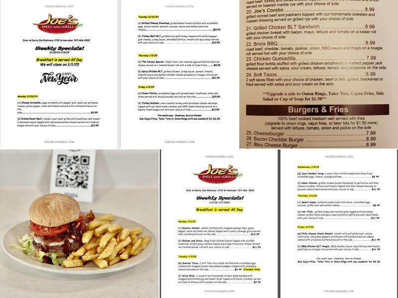 Joe's Deli and Grill Menu