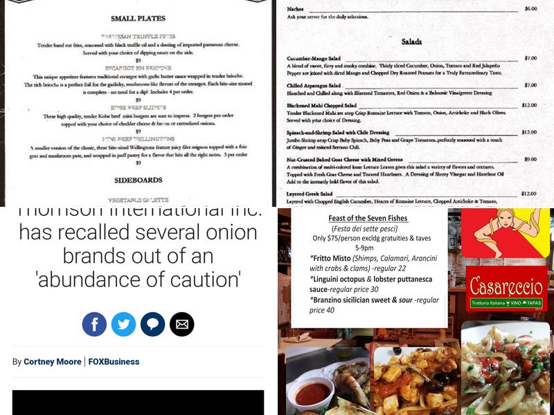 Casareccio Italian Trattoria Tapas Vino Menu