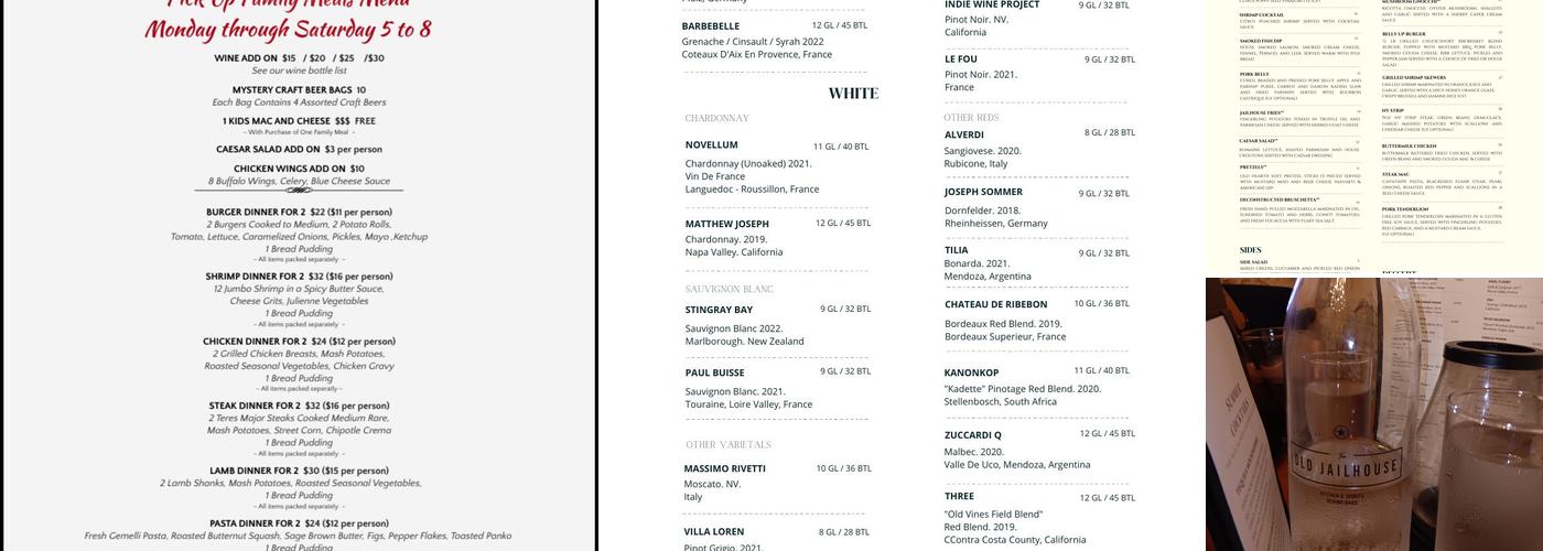 The Old Jailhouse Kitchen & Spirits Menu