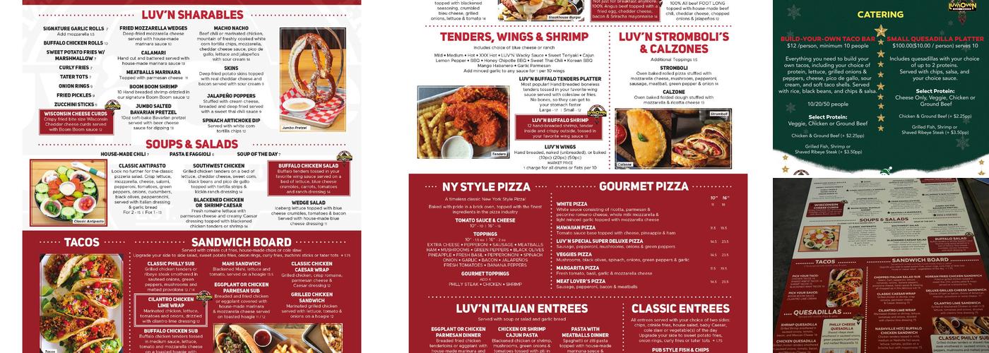 Luv'n Oven Ale House Sunrise Menu