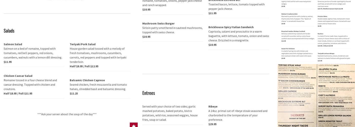 TF Brickhouse Menu