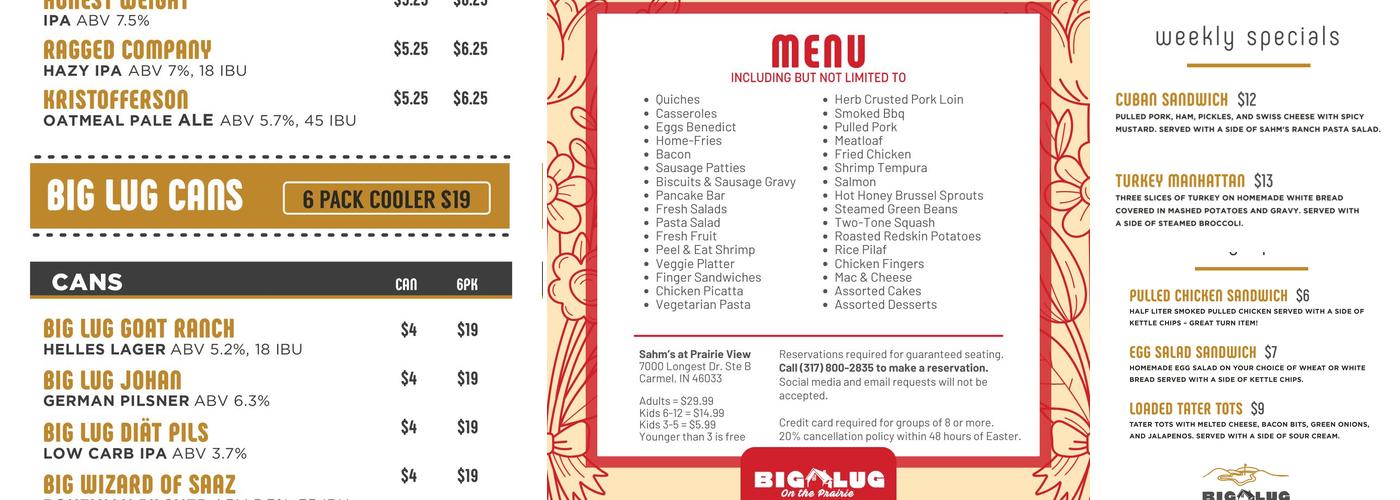 Big Lug On The Prairie Menu