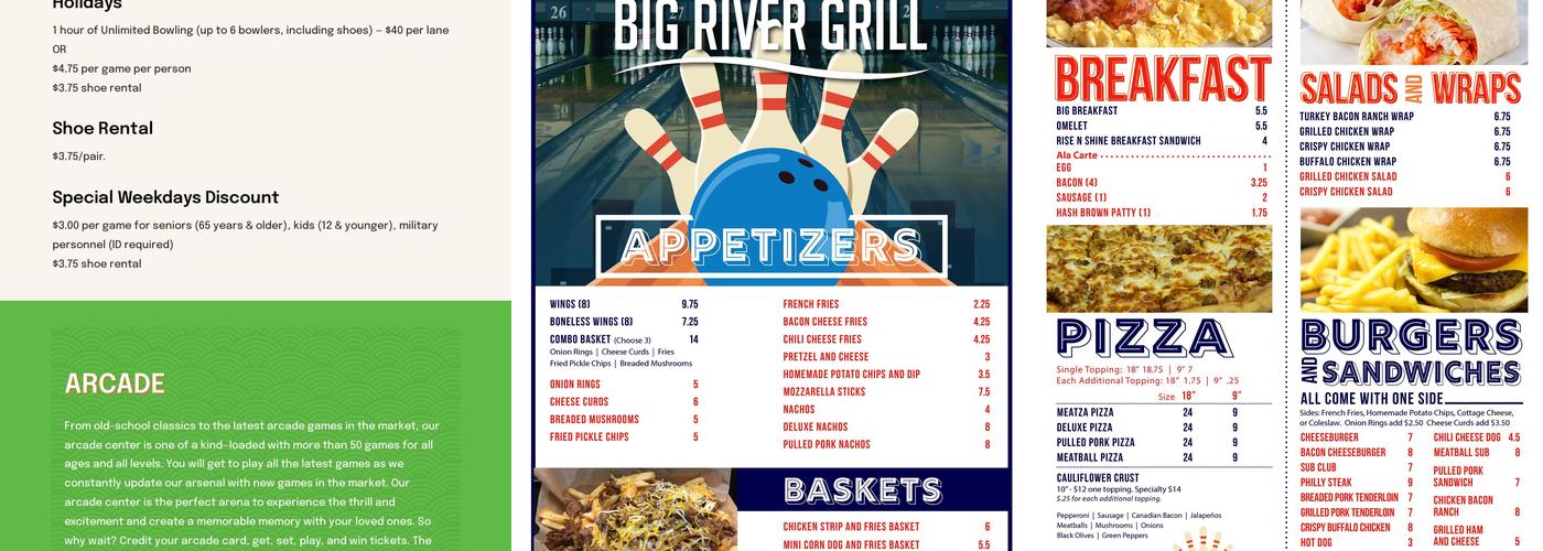 Big River Bowling Menu