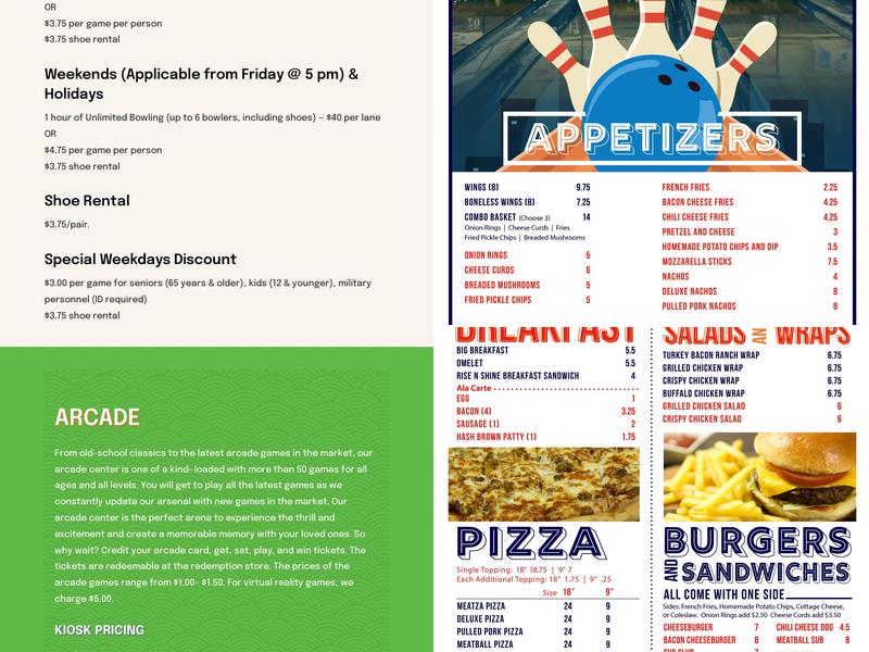 Big River Bowling Menu