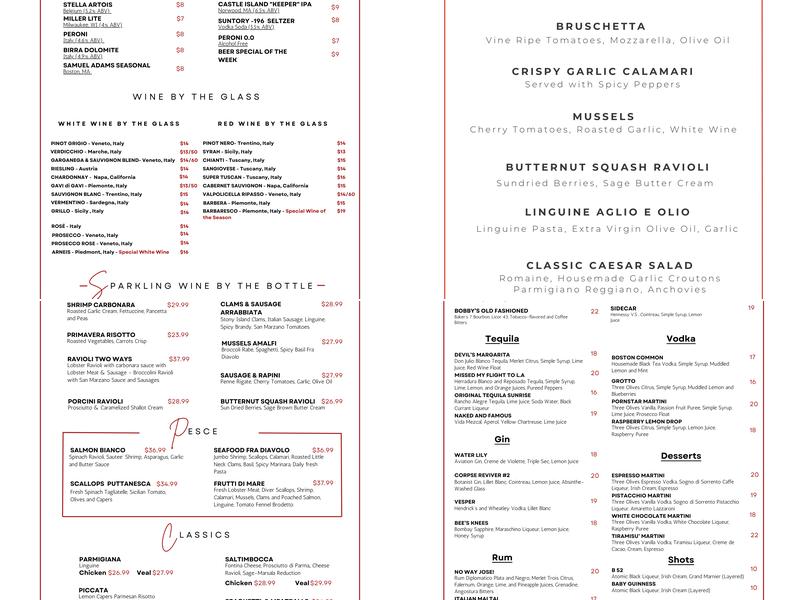 Bacco Ristorante & Bar Menu