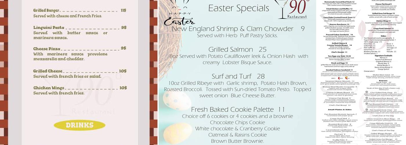 90 restaurant Menu