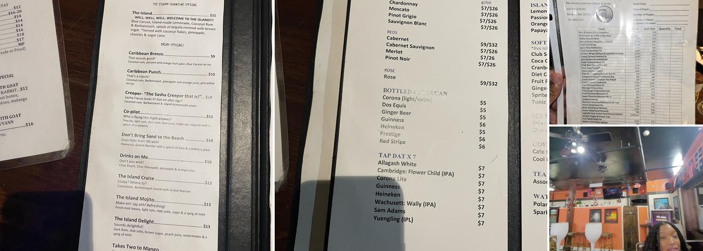 The Island Caribbean Cuisine and Drinks Menu