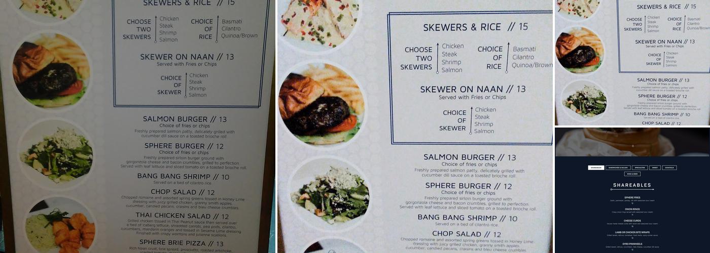 Sphere Restaurant & Bar Menu