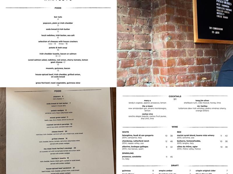 Hartley's Menu