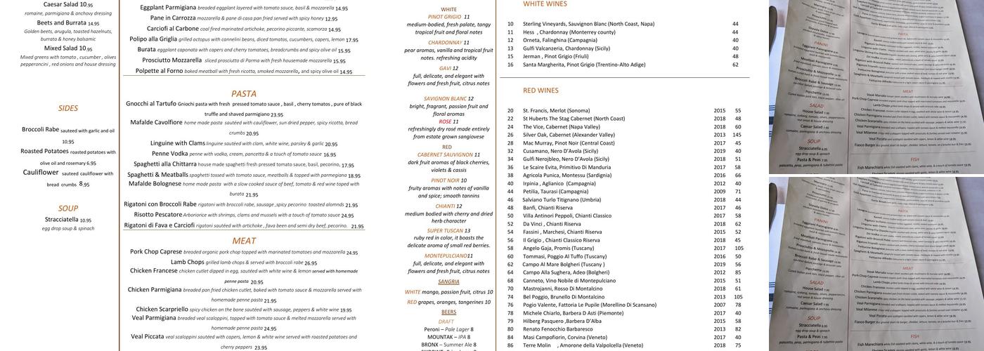 Arthur Avenue Fiasco Menu