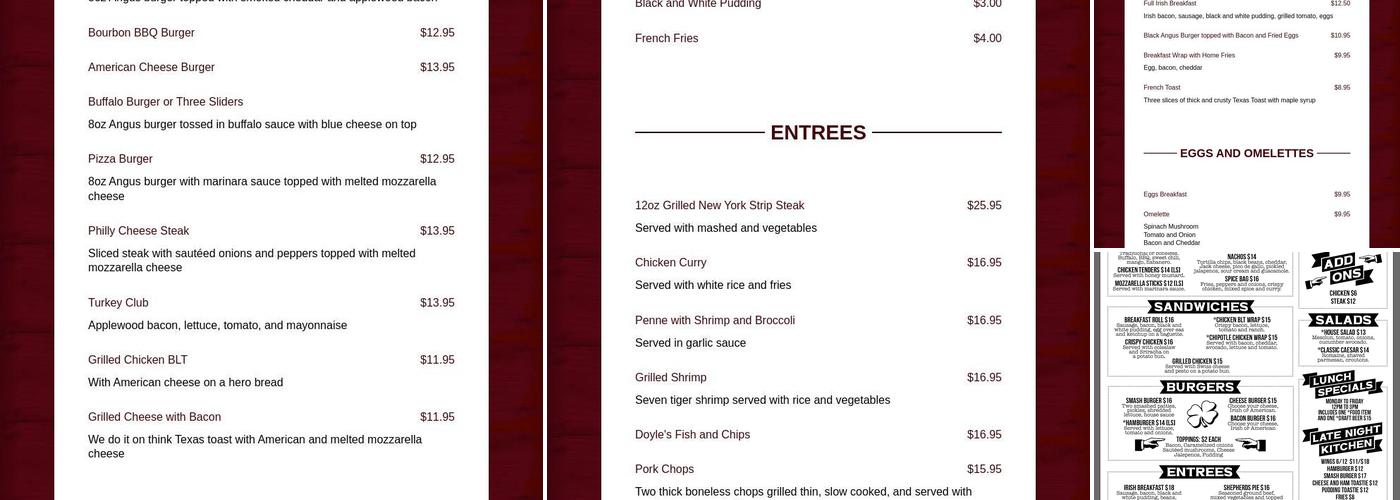 Doyle's Corner Menu