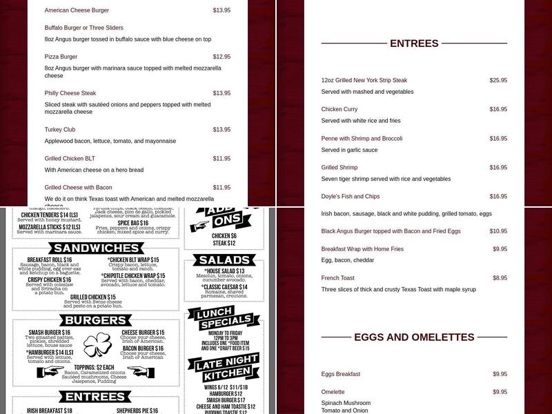 Doyle's Corner Menu