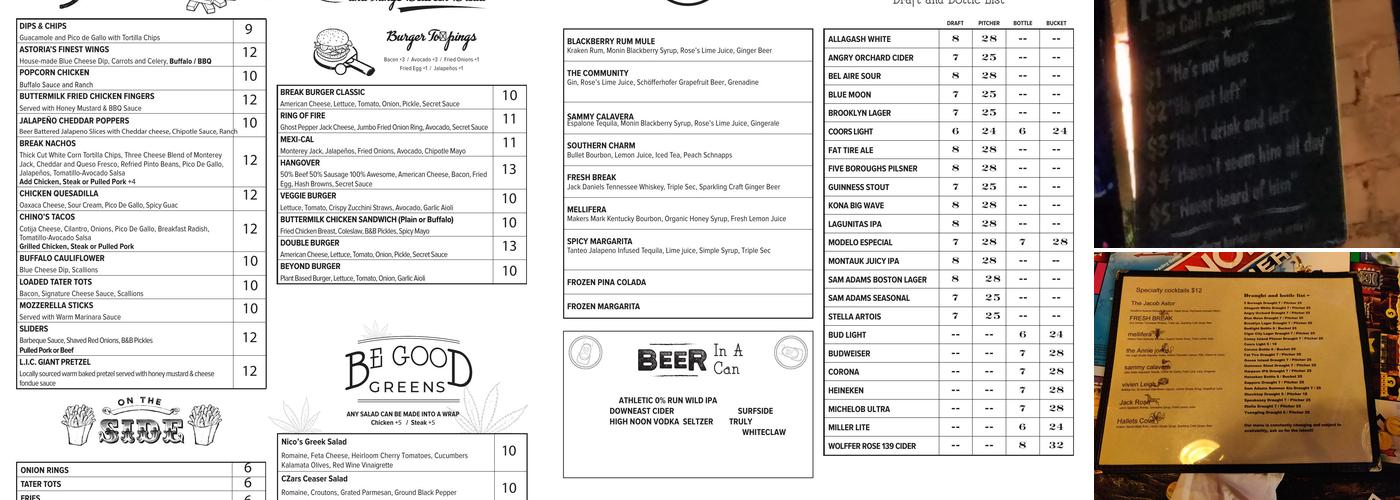 Break Bar And Billiards Menu