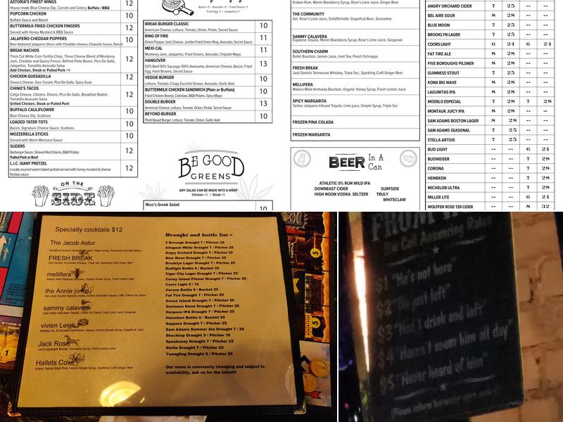 Break Bar And Billiards Menu