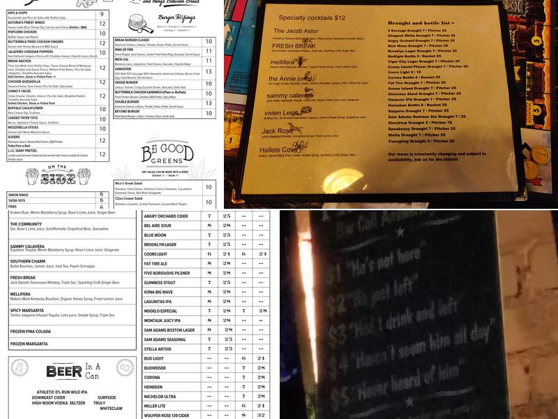 Break Bar And Billiards Menu