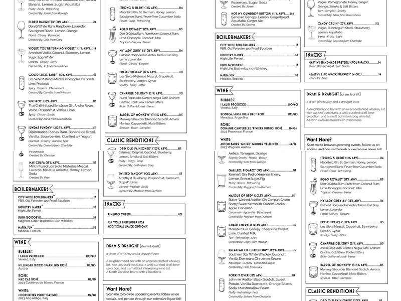 Dram & Draught Menu
