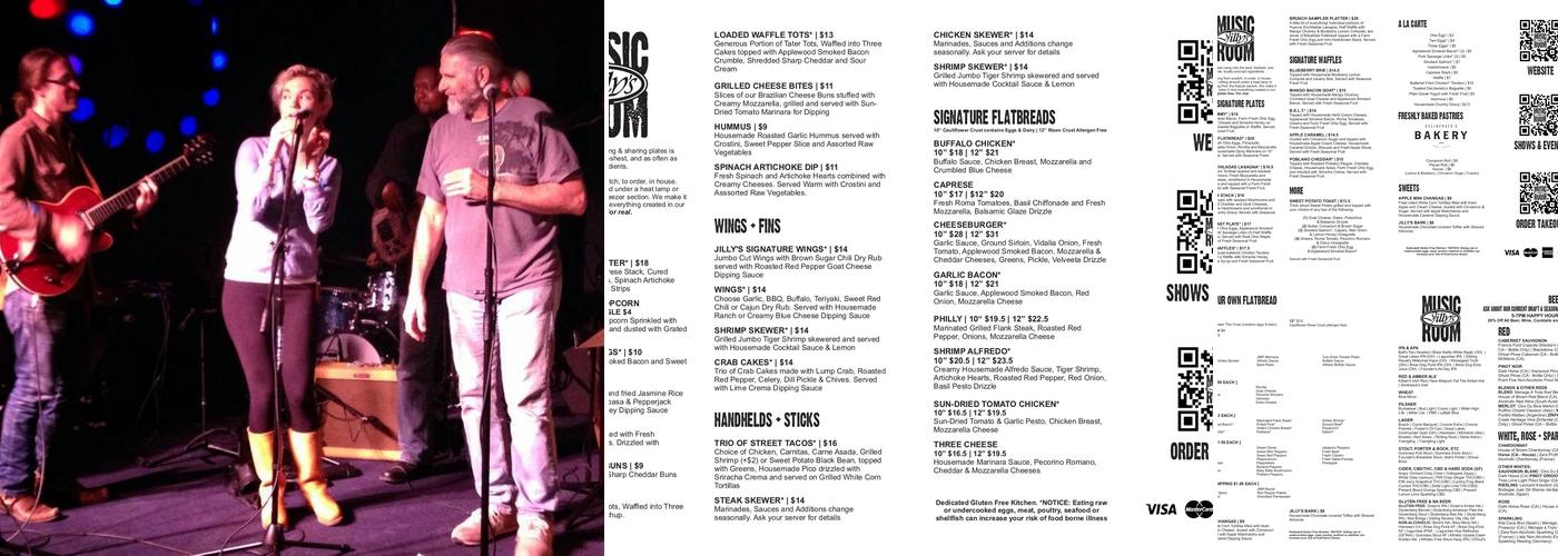 Jilly's Music Room Menu