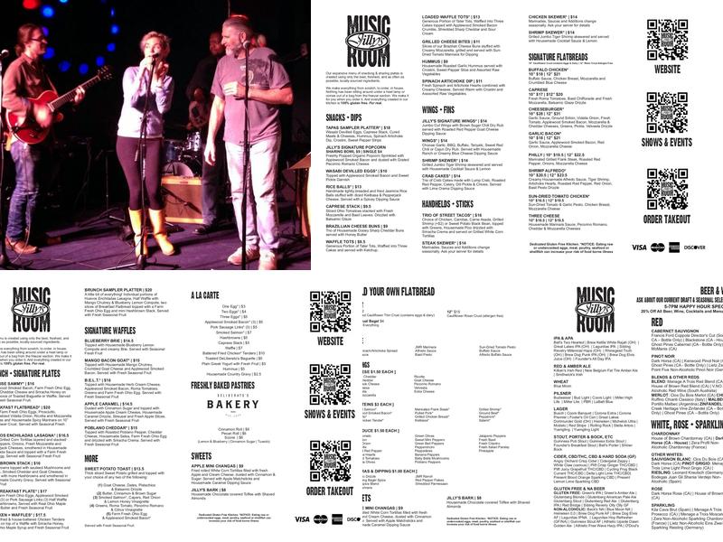 Jilly's Music Room Menu