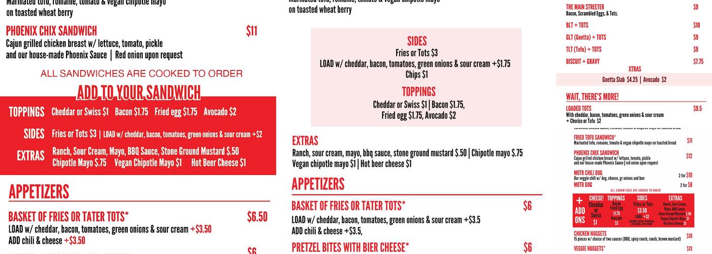 MOTR Pub Menu