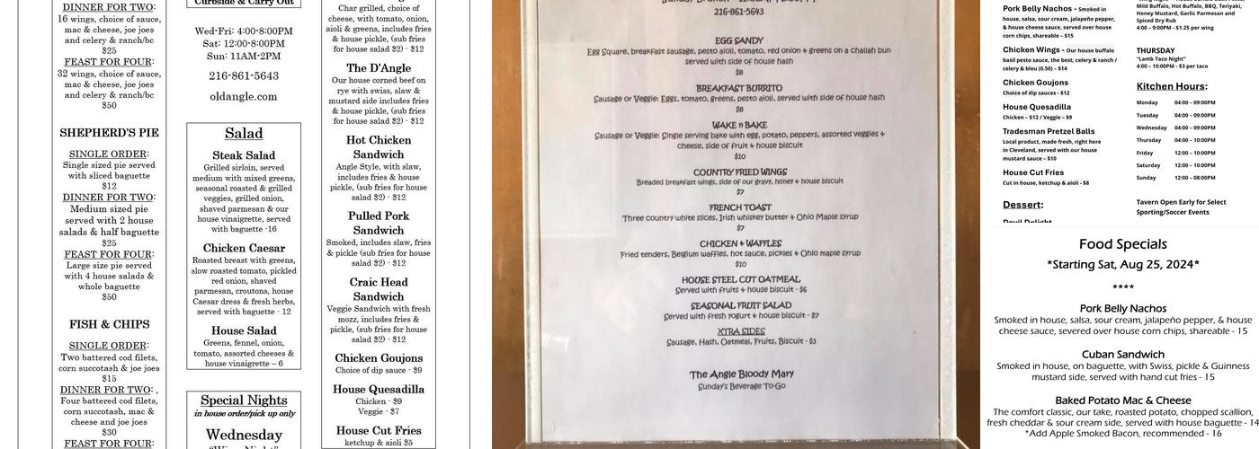 Old Angle Tavern Menu