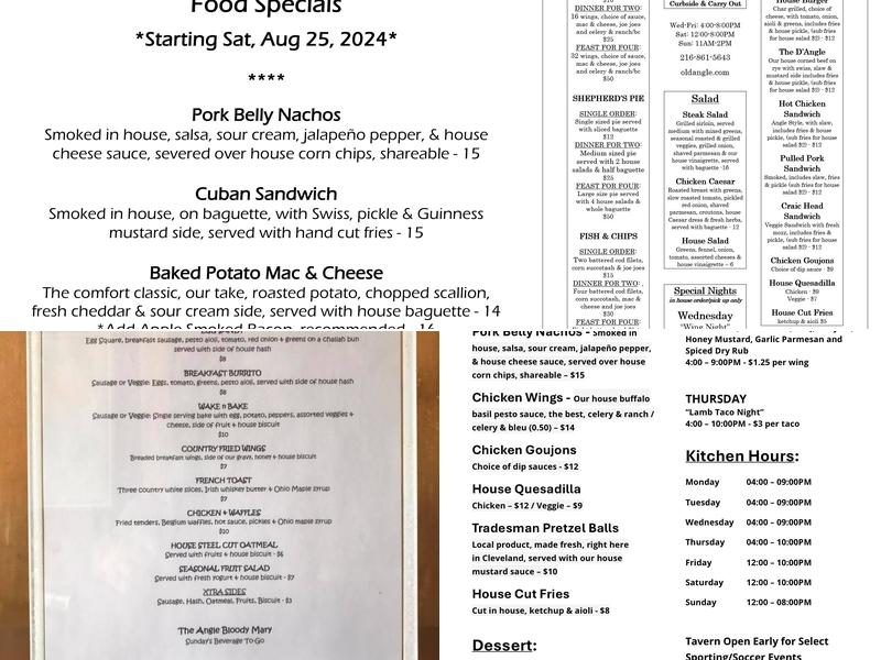 Old Angle Tavern Menu