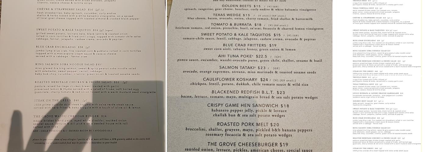 The Grove Menu