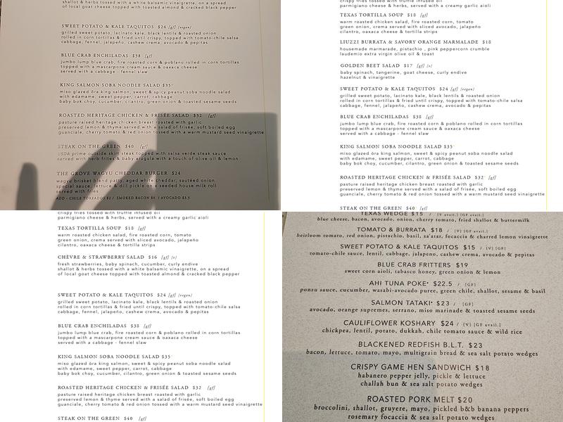 The Grove Menu